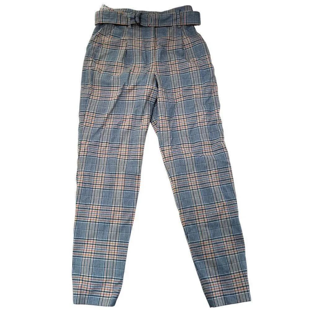 Akris Punto Women's Fred Wool Blend Plaid Belted Straight Leg Trouser Pants Blue